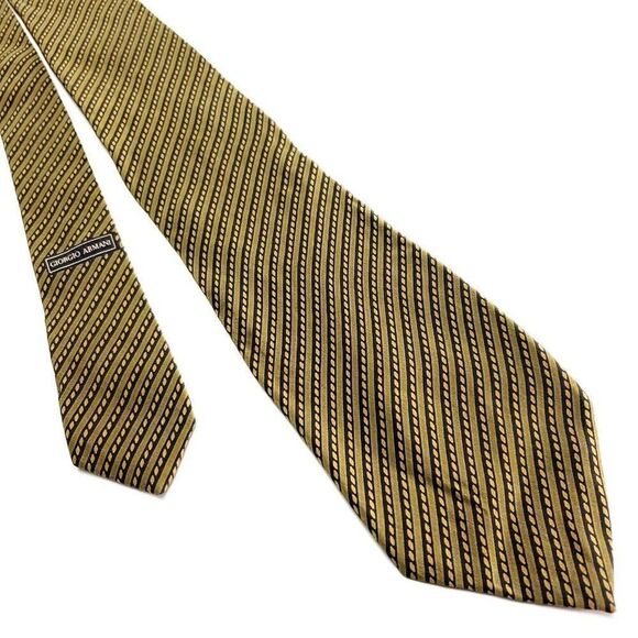 Giorgio Armani Brown Silk Tie Woven Short Regimental Striped - Picture 1 of 6